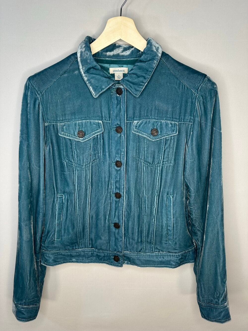 Sundance Blue Crushed Velvet Trucker Jacket Size Small